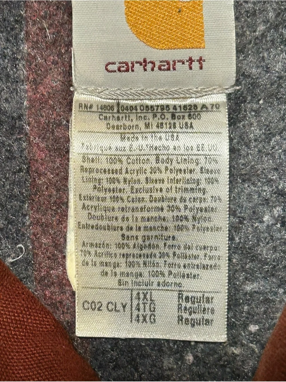 Carhartt C02 CLY Rust Chore Coat 4XL USA Made Blanket Lined Vintage Distressed - Picture 3 of 14